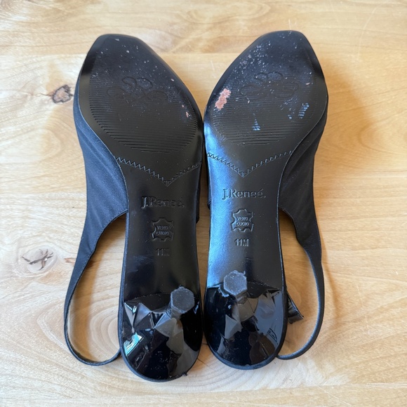 J RENEE BLACK SATIN SLINGBACK HEELS RHINESTONE BUCKLE ELEGANT WEDDING EVENING 11 - Picture 11 of 13